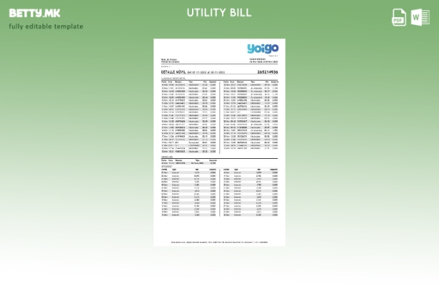 Модерен стил Шаблон за комунални сметки за Интернет на Шпанија Yoigo